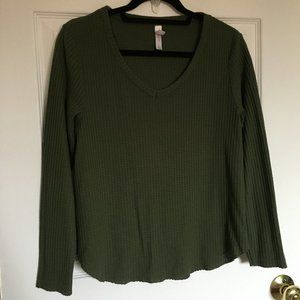 Olive green split back long sleeve shirt